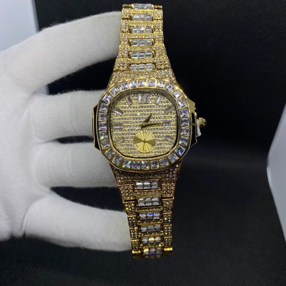 Limited Edition Men's Full Diamond Plated Iced Out Rhinestones Watch - Picture 8 of 9